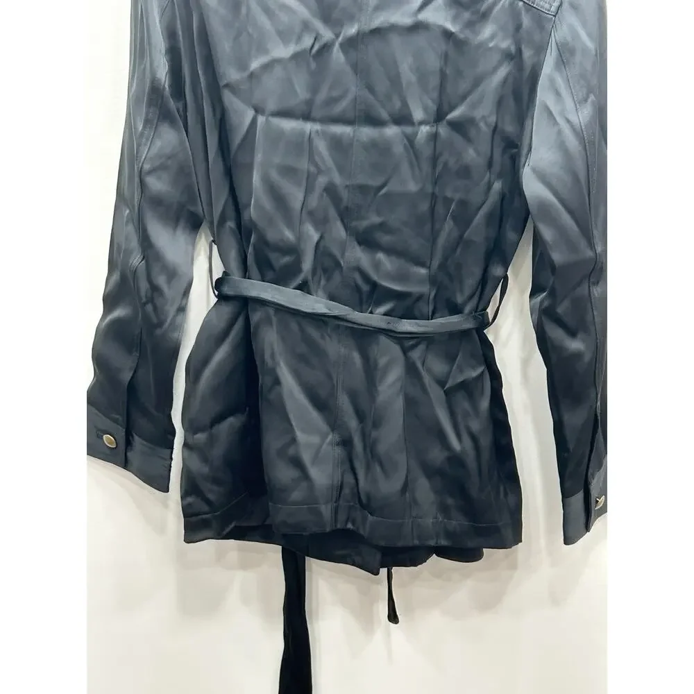 NWT‎ Madewell Womens Black Double-Faced Satin Safari Button Front Jacket Size M